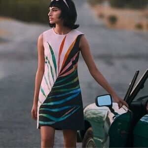 Anthropologie Conditions Apply Palm Print Shift Mini Linen Dress